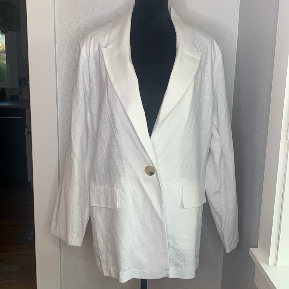 Liz Claiborne White Linen Blazer Coastal Chic Minimalist Clean Girl Jacket NWT